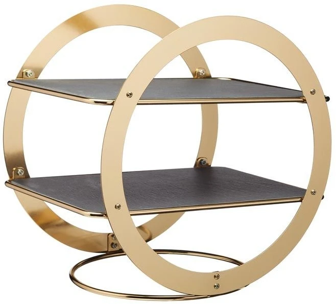 Artesa Wheel Frame Slate Serving Stand Brass