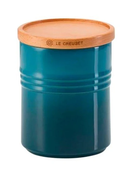 Le Creuset Medium Storage Jar With Wood Lid Deep Teal